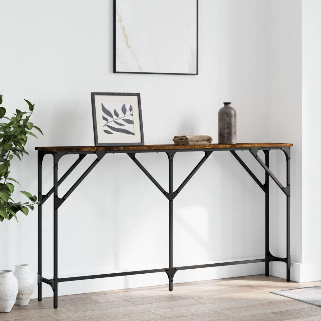 Konsolbord 140 x 23 x 75 cm i konstrueret træ med metalstel - røget egetræsfarve