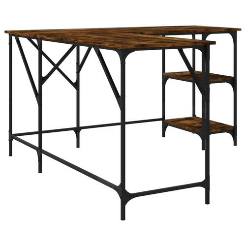 Skrivebord 139x139x75 cm konstrueret træ røget egetræsfarve