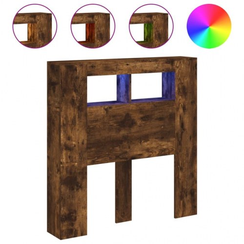 Sengegavl med LED-lys 100 × 18,5 × 103,5 cm - konstrueret træ, røget eg
