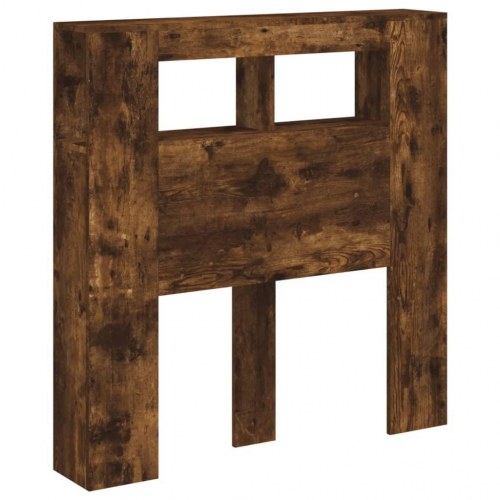 Sengegavl med LED-lys 100 × 18,5 × 103,5 cm - konstrueret træ, røget eg