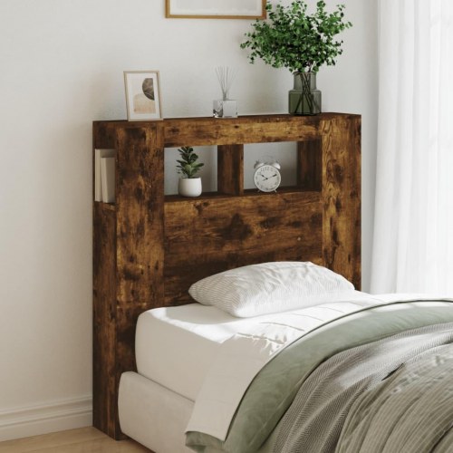 Sengegavl med LED-lys 100 × 18,5 × 103,5 cm - konstrueret træ, røget eg