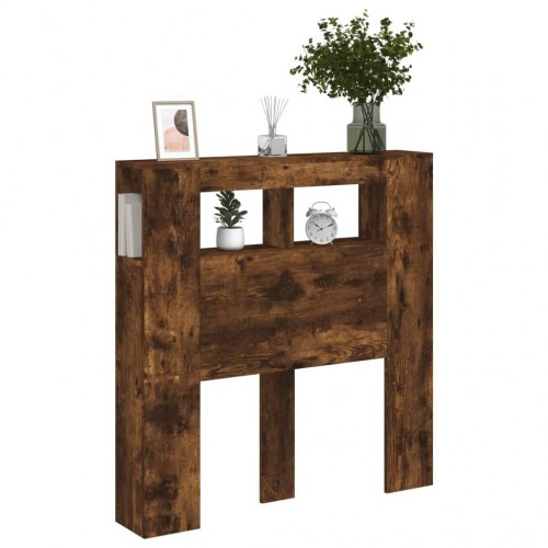 Sengegavl med LED-lys 100 × 18,5 × 103,5 cm - konstrueret træ, røget eg