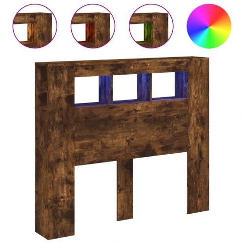 Sengegavl med LED-lys 120 × 18,5 × 103,5 cm - konstrueret træ, røget eg
