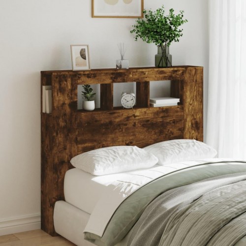 Sengegavl med LED-lys 120 × 18,5 × 103,5 cm - konstrueret træ, røget eg