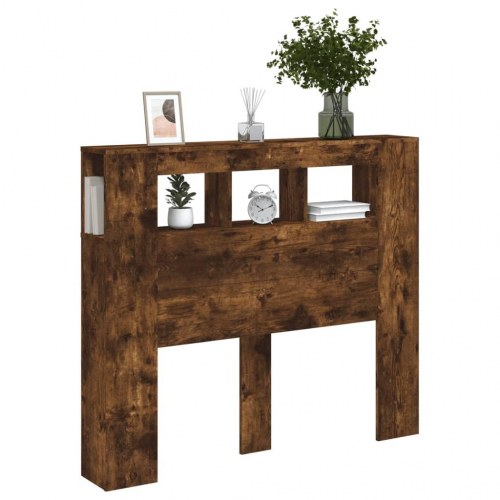 Sengegavl med LED-lys 120 × 18,5 × 103,5 cm - konstrueret træ, røget eg