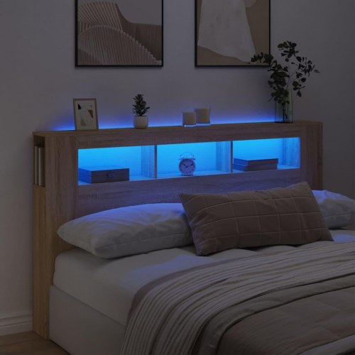 Sengegavl 180 × 18,5 × 103,5 cm med RGB LED-lys - sonoma-eg, konstrueret træ