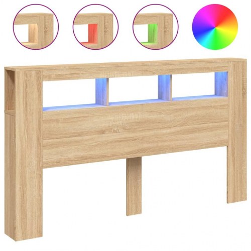 Sengegavl 180 × 18,5 × 103,5 cm med RGB LED-lys - sonoma-eg, konstrueret træ