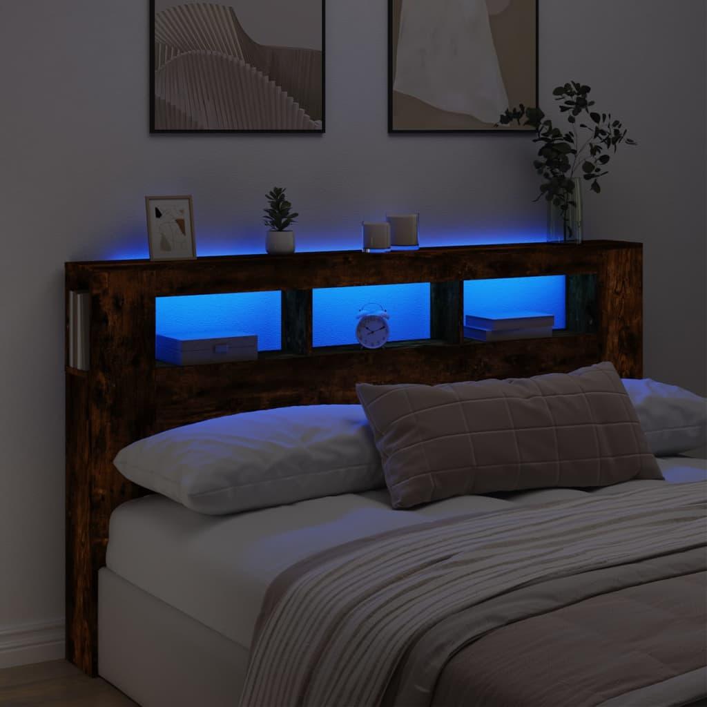 Sengegavl 160X18,5X103,5 Cm Led-Lys Konstrueret Træ - Røget eg / 180 x 103.5 cm