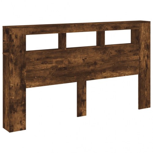 Sengegavl med LED-lys 180×18,5×103,5 cm - konstrueret træ, røget eg