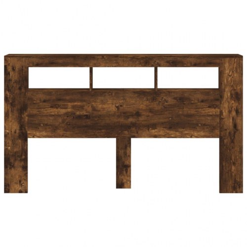Sengegavl med LED-lys 180×18,5×103,5 cm - konstrueret træ, røget eg
