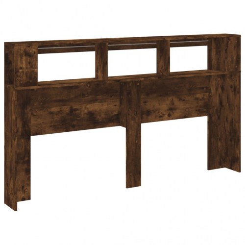 Sengegavl med LED-lys 180×18,5×103,5 cm - konstrueret træ, røget eg