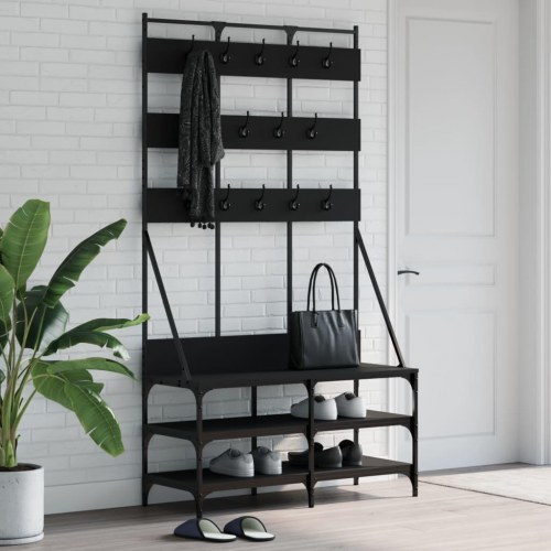 Tøjstativ med skoopbevaring - 100 x 40 x 184 cm, sort