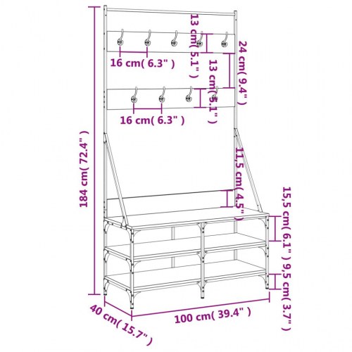 Tøjstativ med skoopbevaring 100x40x184 cm sonoma-eg