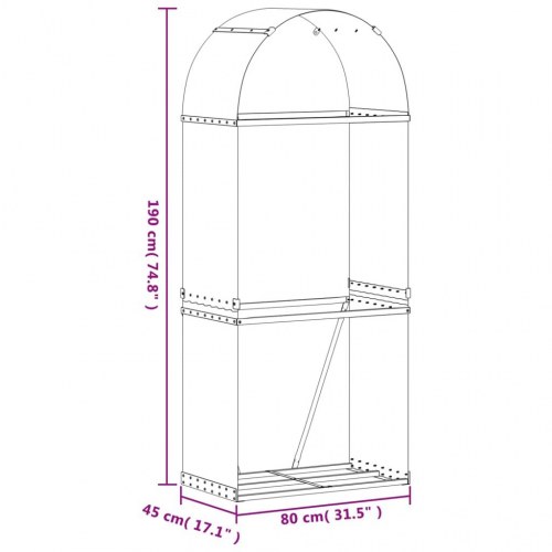 Brændestativ 80 x 45 x 190 cm i galvaniseret stål - lysegrå