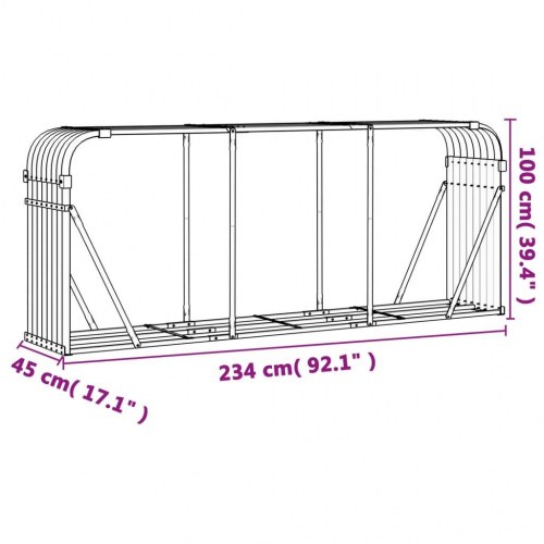 Brændeholder antracit 234 × 45 × 100 cm - galvaniseret stål