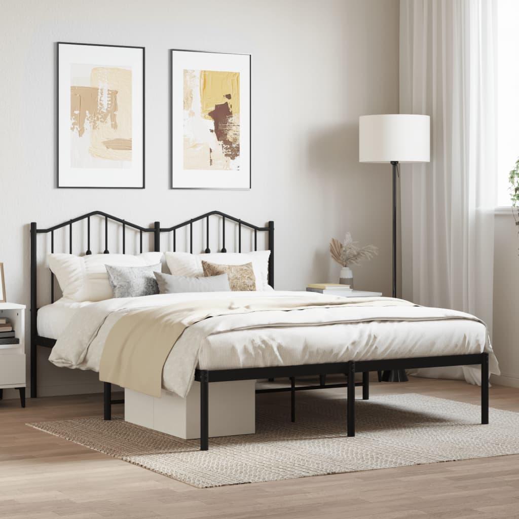 Sengeramme Med Sengegavl Metal - Sort / med hovedgærde / 150 x 200 cm