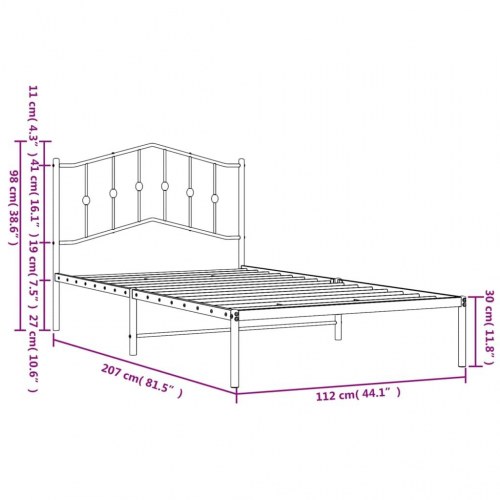 Sengeramme med sengegavl i metal - 107 x 203 cm, sort