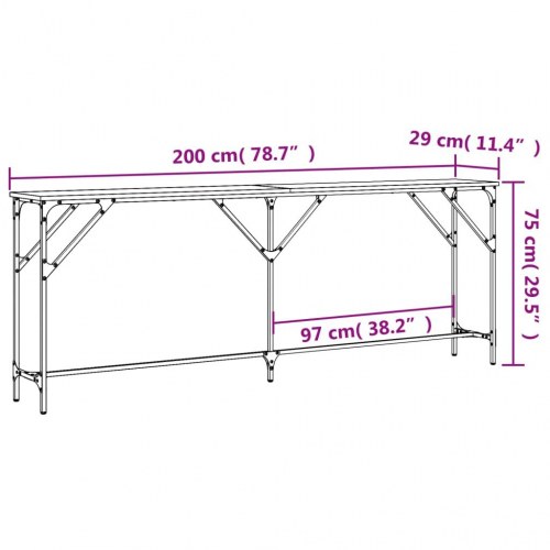 Konsolbord 200x29x75 cm konstrueret træ røget egetræsfarve