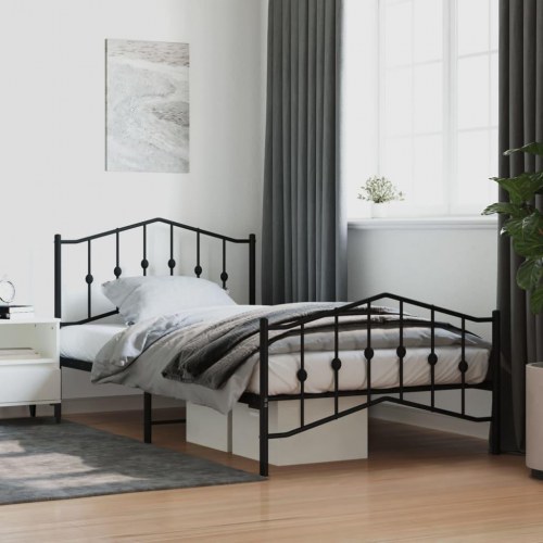Sengeramme i metal med sengegavl og fodgærde 107 x 203 cm - sort