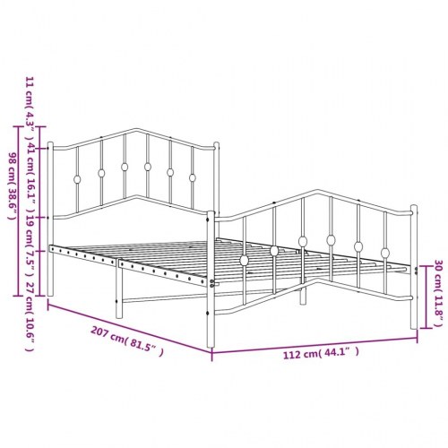 Sengeramme i metal med sengegavl og fodgærde 107 x 203 cm - sort
