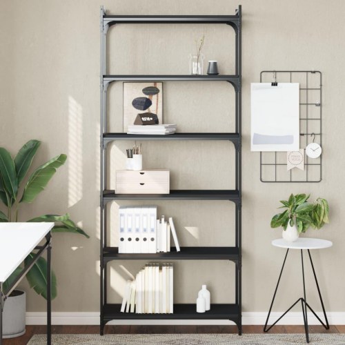 Bogreol med 6 hylder - 80×30×188 cm i sort konstrueret træ