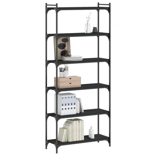 Bogreol med 6 hylder - 80×30×188 cm i sort konstrueret træ