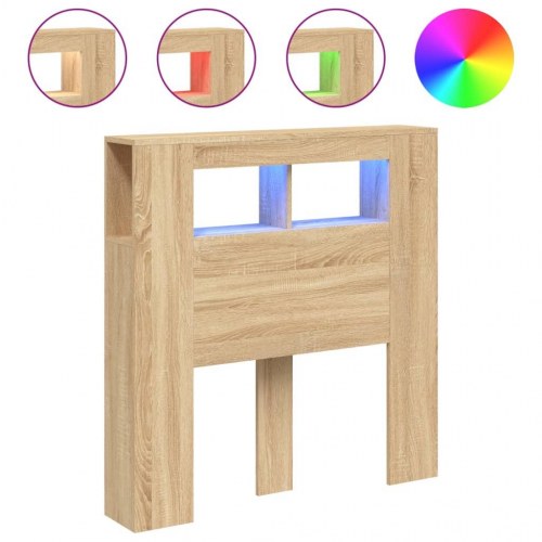 Sengegavl 100×18,5×103,5 cm med RGB LED-lys - konstrueret træ, sonoma-eg