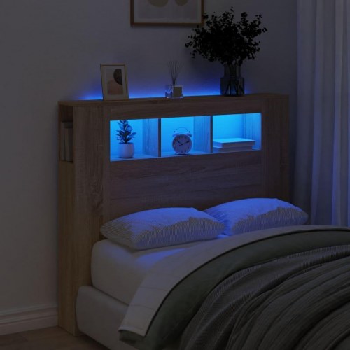 Sengegavl 120×18,5×103,5 cm med RGB LED - konstrueret træ i sonoma-eg