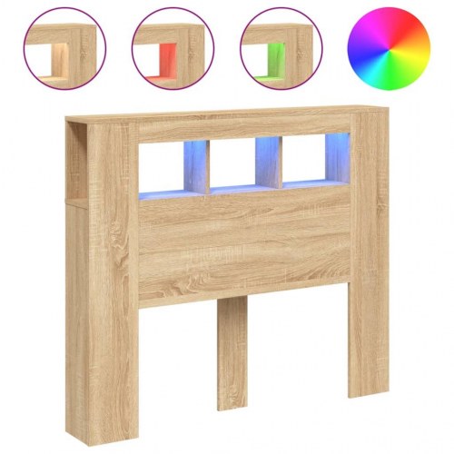 Sengegavl 120×18,5×103,5 cm med RGB LED - konstrueret træ i sonoma-eg