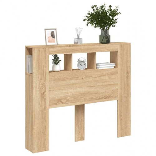 Sengegavl 120×18,5×103,5 cm med RGB LED - konstrueret træ i sonoma-eg