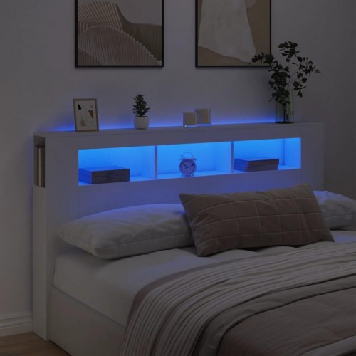 Sengegavl med LED-lys - 180 × 18,5 × 103,5 cm - hvid, konstrueret træ