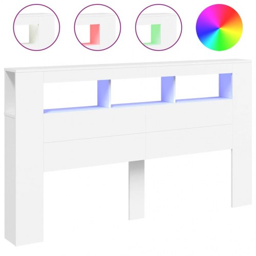 Sengegavl med LED-lys - 180 × 18,5 × 103,5 cm - hvid, konstrueret træ
