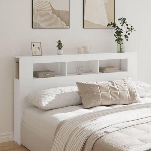 Sengegavl med LED-lys - 180 × 18,5 × 103,5 cm - hvid, konstrueret træ