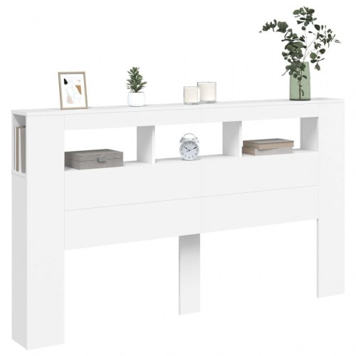 Sengegavl med LED-lys - 180 × 18,5 × 103,5 cm - hvid, konstrueret træ