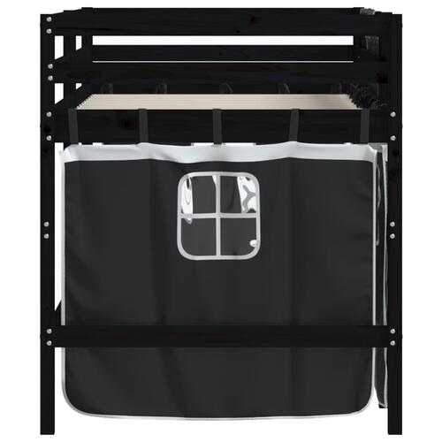 Højseng med gardiner 80x200 cm massivt fyrretræ hvid og sort