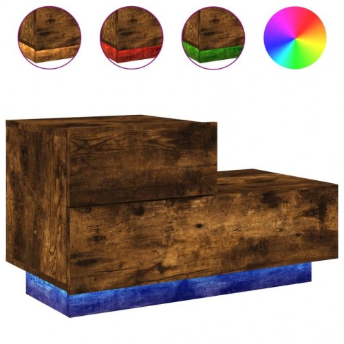 Sengebord med LED-lys 70 x 36 x 40,5 cm - røget egetræ