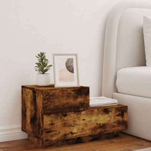 Sengebord med LED-lys 70 x 36 x 40,5 cm - røget egetræ