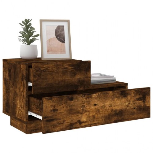 Sengebord med LED-lys 70 x 36 x 40,5 cm - røget egetræ