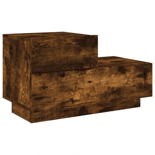 Sengebord med LED-lys 70 x 36 x 40,5 cm - røget egetræ