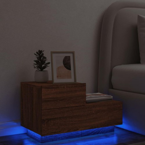 Sengebord med LED-lys 70 x 36 x 40,5 cm - brun egetræsfarve