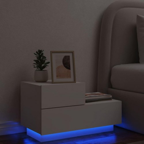 Sengebord med LED-lys - hvid, 70 x 36 x 40,5 cm