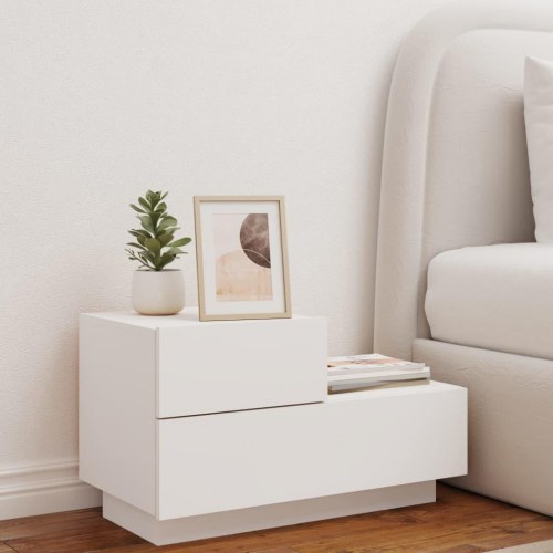 Sengebord med LED-lys - hvid, 70 x 36 x 40,5 cm