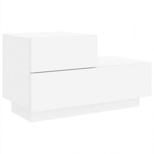 Sengebord med LED-lys - hvid, 70 x 36 x 40,5 cm
