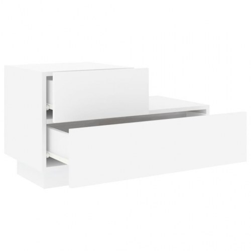 Sengebord med LED-lys - hvid, 70 x 36 x 40,5 cm