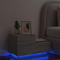 Sengebord med LED-lys 70x36x40,5 cm grå sonoma-eg