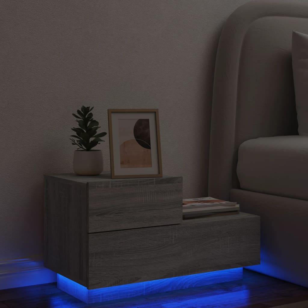 Sengebord Med Led Lys 70x36x40 5 Cm Grå Sonoma Eg