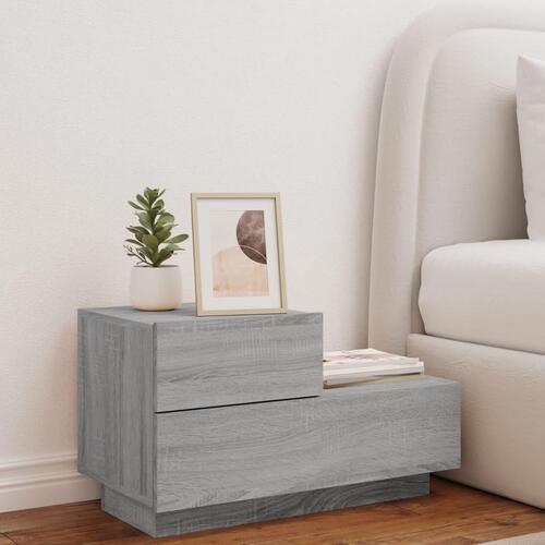 Sengebord med LED-lys 70x36x40,5 cm grå sonoma-eg