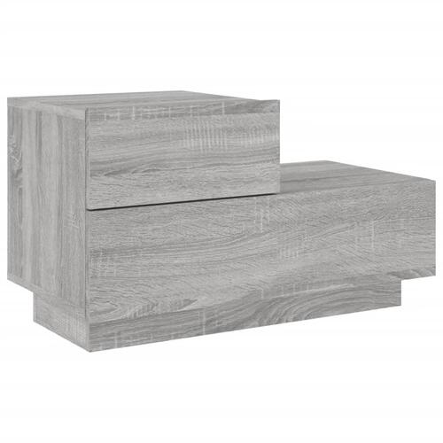 Sengebord med LED-lys 70x36x40,5 cm grå sonoma-eg