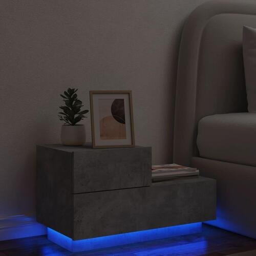 Sengebord med LED-lys 70x36x40,5 cm betongrå