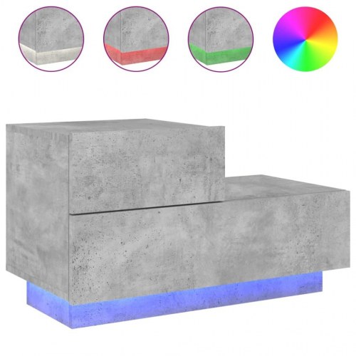 Sengebord med LED-lys - betongrå, 70 x 36 x 40,5 cm